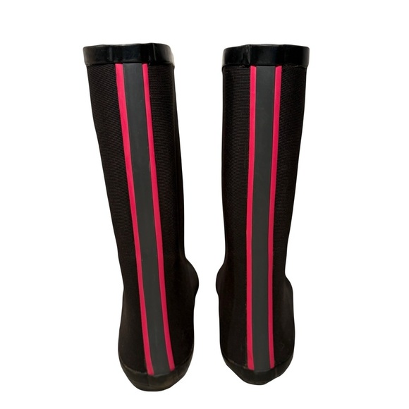 Source Unknown Shoes - dav Women's Black Rain Boots with Pink Stripe on back size 6 height 10” scratch